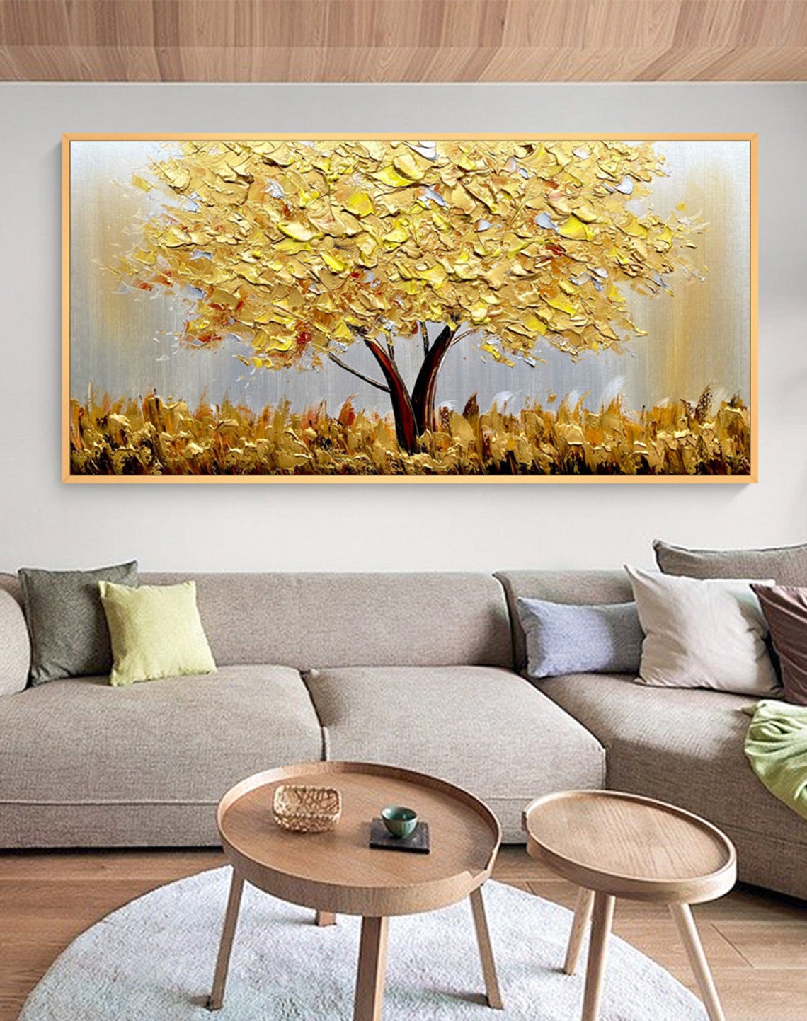 ภาพวาดสีน้ำมันต้นไม้สีทองบนผืน - Plant Parenting บทวิจารณ์และราคา